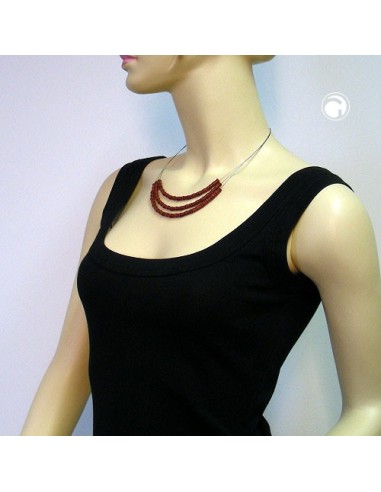 necklace three rows red black marbled