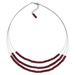 necklace three rows red black marbled