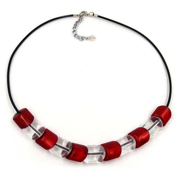 necklace beads red-silver 45cm