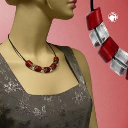 necklace beads red-silver 45cm