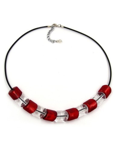 necklace beads red-silver 45cm