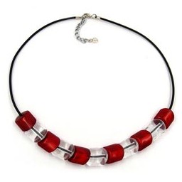 necklace beads red-silver 45cm