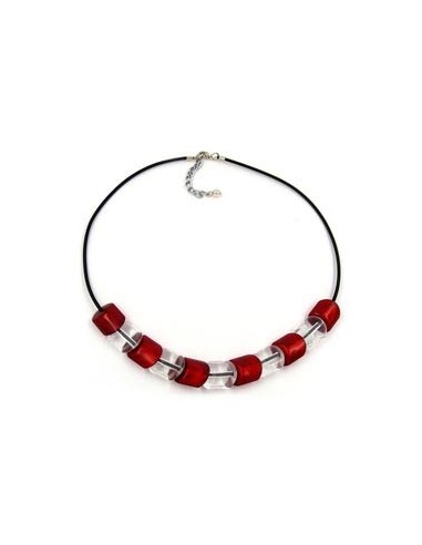 necklace beads red-silver 45cm