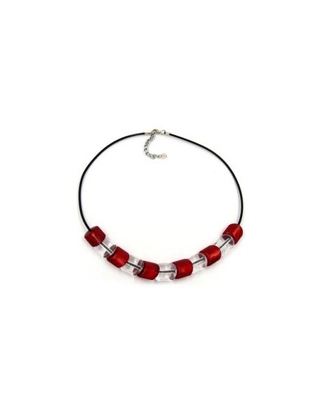 necklace beads red-silver 45cm