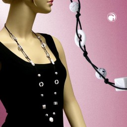 necklace bead chain white & black 100cm