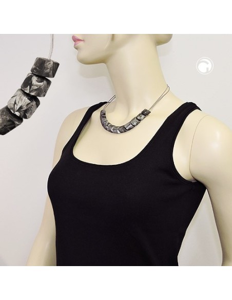 necklace slanted bead grey marbled