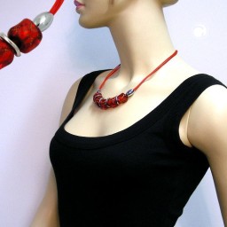 necklace stone bead red-transparent 50cm