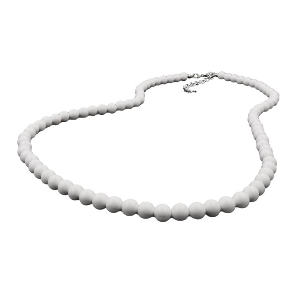 necklace beads 6mm white-shiny 80cm