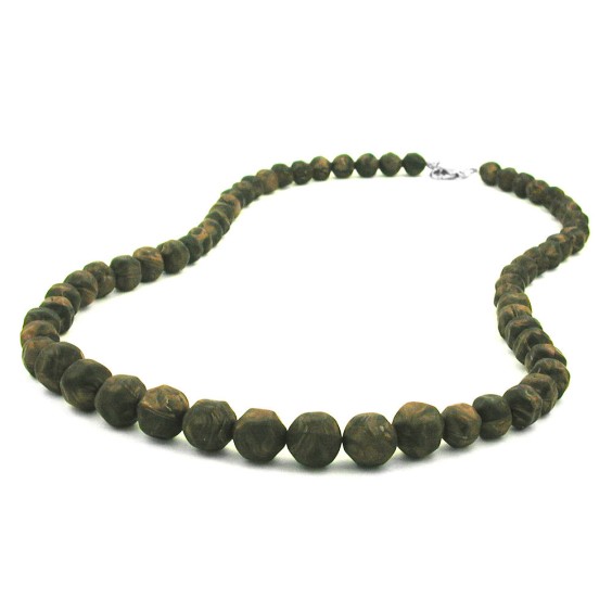 necklace baroque beads olive-green marbled