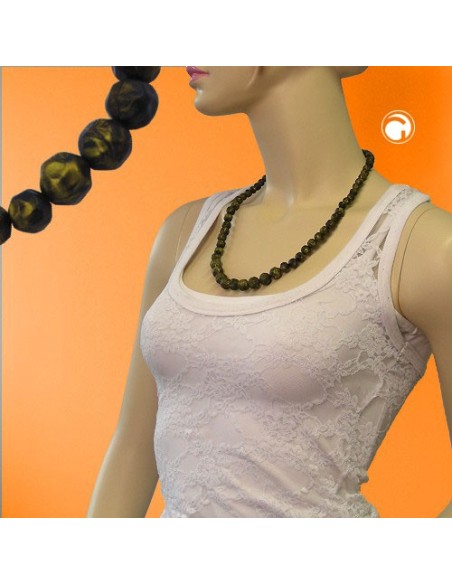 necklace baroque beads olive-green marbled