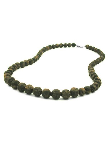 necklace baroque beads olive-green marbled