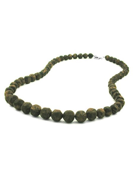necklace baroque beads olive-green marbled