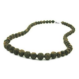 necklace baroque beads olive-green marbled