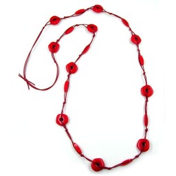 necklace red disk beads red cord