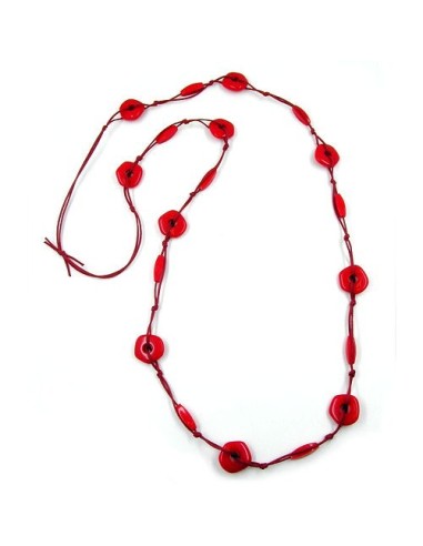 necklace red disk beads red cord