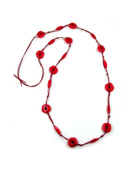 necklace red disk beads red cord
