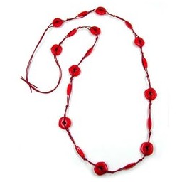 necklace red disk beads red cord