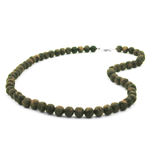 necklace baroque beads 10mm olive-green marbled