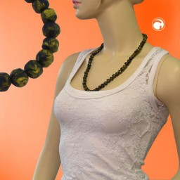 necklace baroque beads 10mm olive-green marbled