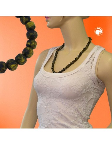 necklace baroque beads 10mm olive-green marbled