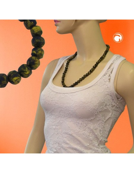 necklace baroque beads 10mm olive-green marbled