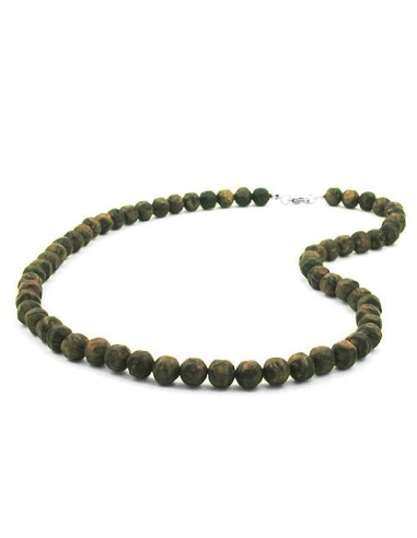 necklace baroque beads 10mm olive-green marbled