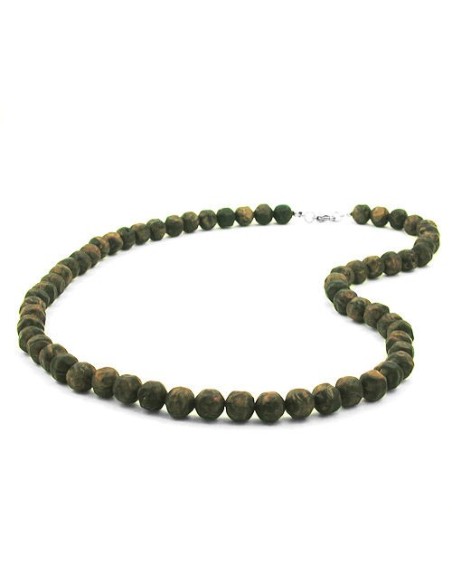 necklace baroque beads 10mm olive-green marbled