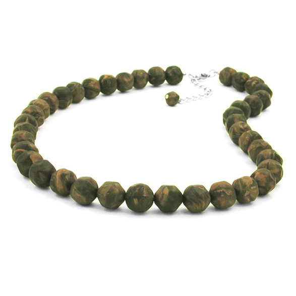 necklace baroque beads 12mm green-olive 50cm