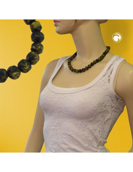 necklace baroque beads 12mm green-olive 50cm