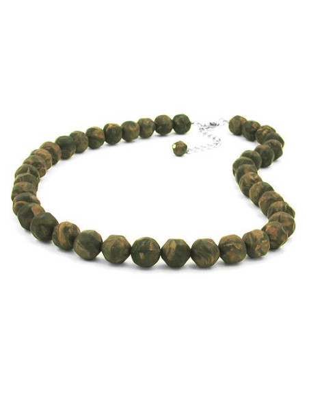 necklace baroque beads 12mm green-olive 50cm