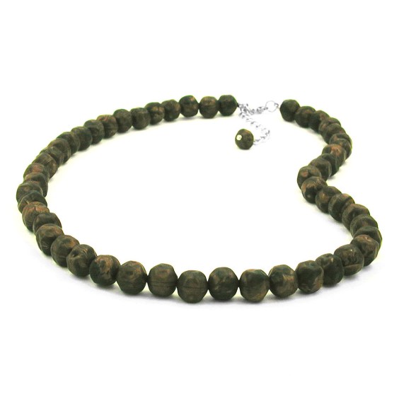 necklace baroque beads 10mm olive-green marbled