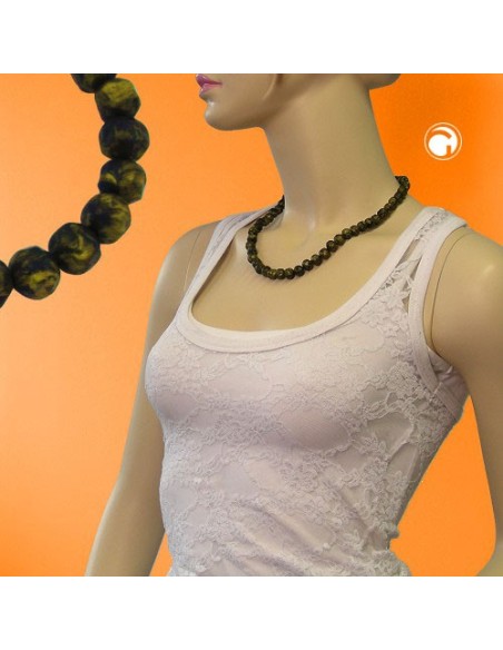 necklace baroque beads 10mm olive-green marbled
