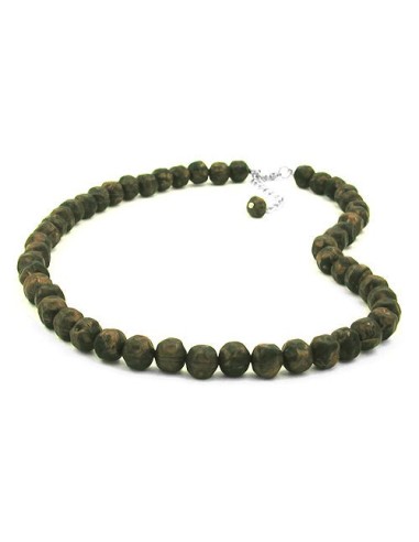 necklace baroque beads 10mm olive-green marbled