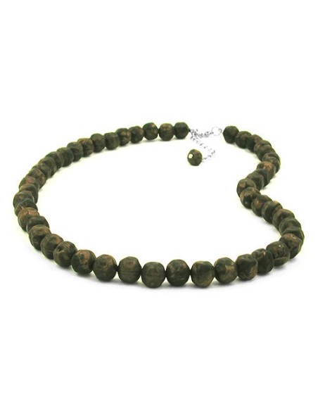 necklace baroque beads 10mm olive-green marbled