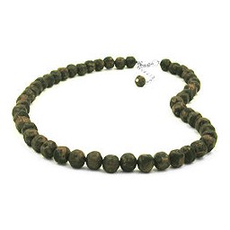 necklace baroque beads 10mm olive-green marbled