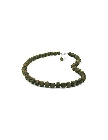 necklace baroque beads 10mm olive-green marbled