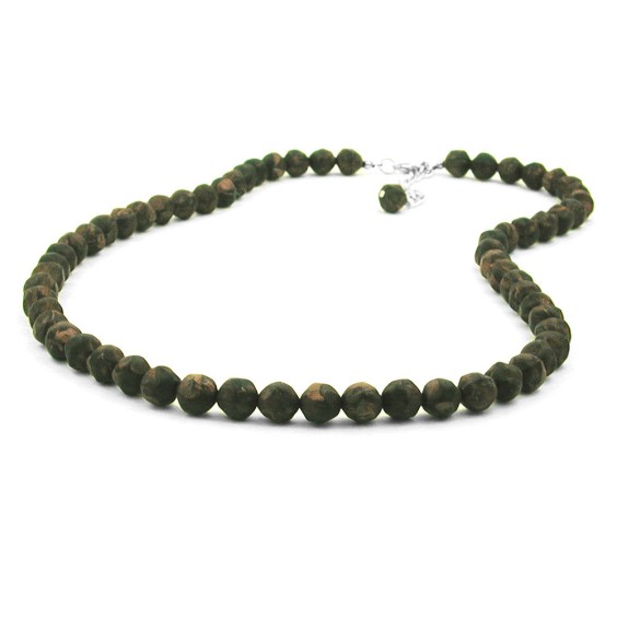 necklace baroque beads 8mm olive-green marbled