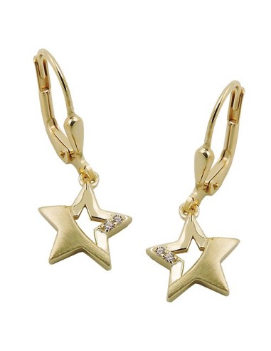 leverback earrings 25x10mm star partially frosted with zirconias 9k gold