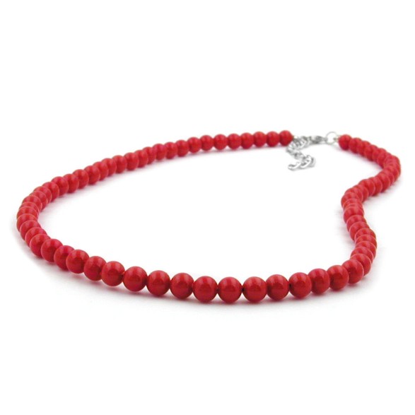 necklace beads 6mm red shiny 80cm