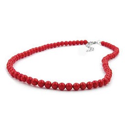 necklace beads 6mm red shiny 80cm