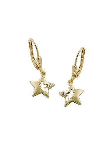 leverback earrings 25x10mm star partially frosted with zirconias 9k gold