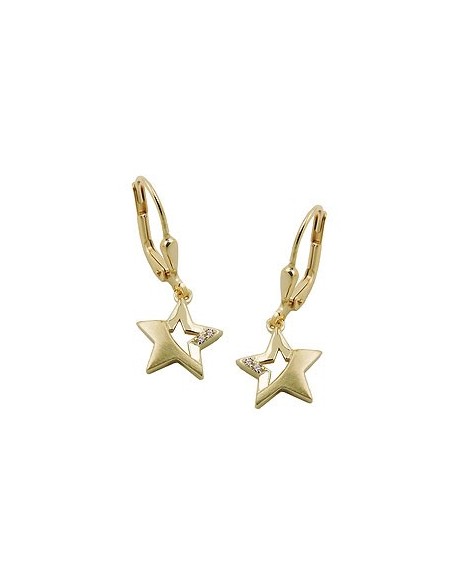 leverback earrings 25x10mm star partially frosted with zirconias 9k gold