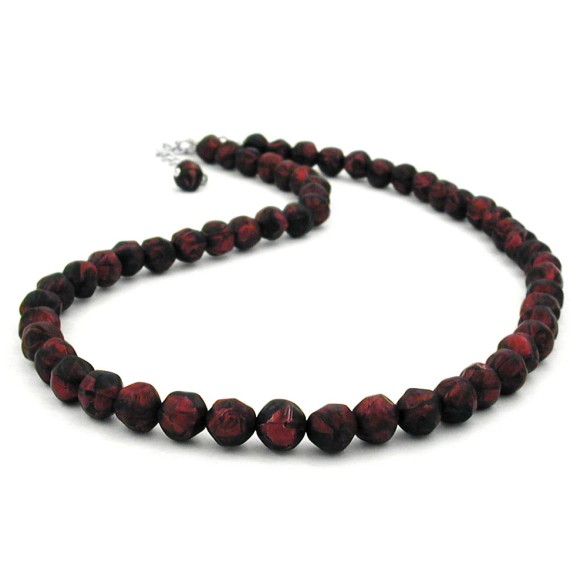 necklace baroque beads 8mm red-black 55cm