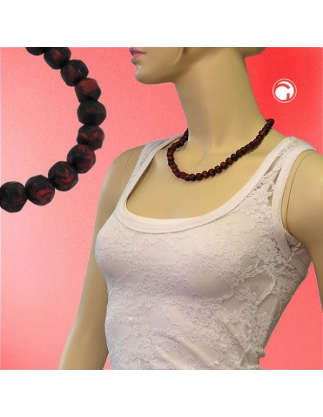 necklace baroque beads 10mm red/black marbled