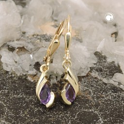 leverback earrings amethyst 9k gold