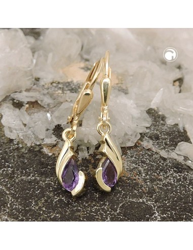 leverback earrings amethyst 9k gold