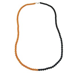 necklace beads 8mm orange-black 90cm