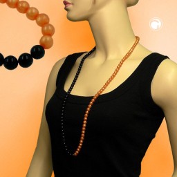 necklace beads 8mm orange-black 90cm