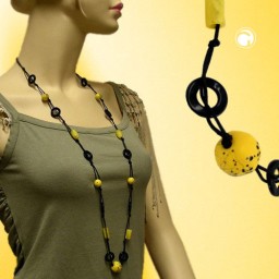 necklace beads yellow chain black 100cm