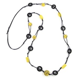 necklace beads yellow chain black 100cm